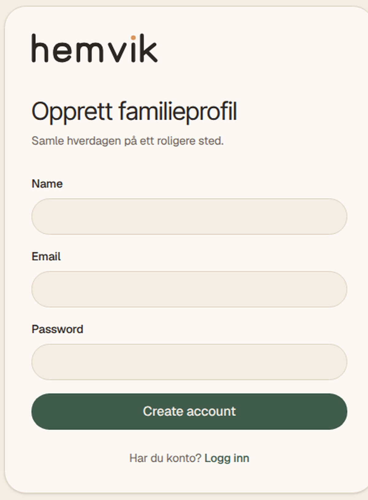 Last ned Hemvik og opprett konto